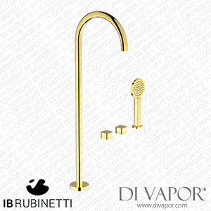IB Rubinetti EO700OO_1 Elio Three Hole Deck Mounted Bath Filler with Hydroprogressive Cartridge Diverter Shower Kit and Free Standing Spout Plain Handle Spare Parts