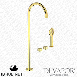 IB Rubinetti EO700OO_2 Elio Three Hole Deck Mounted Bath Filler with Hydroprogressive Cartridge Diverter Shower Kit and Free Standing Spout Coral Handle Spare Parts
