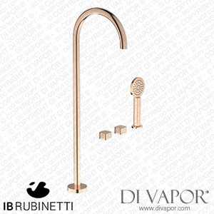 IB Rubinetti EO700SR_2 Elio Three Hole Deck Mounted Bath Filler with Hydroprogressive Cartridge Diverter Shower Kit and Free Standing Spout Coral Handle Spare Parts