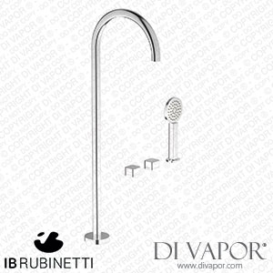 IB Rubinetti EO700SS_1 Elio Three Hole Deck Mounted Bath Filler with Hydroprogressive Cartridge Diverter Shower Kit and Free Standing Spout Plain Handle Spare Parts