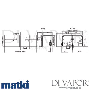 Matki EX20 Elixir Blade Design 1 Way Concealed Thermostatic Shower Mixer Dimensions