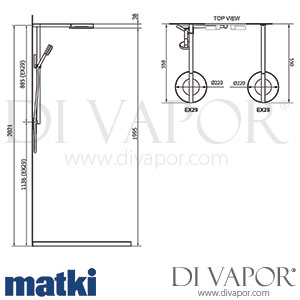 Matki EX2825 Elixir Blade Mixer Slide Rail Hand Shower Non-Integreated Deluge Dimensions