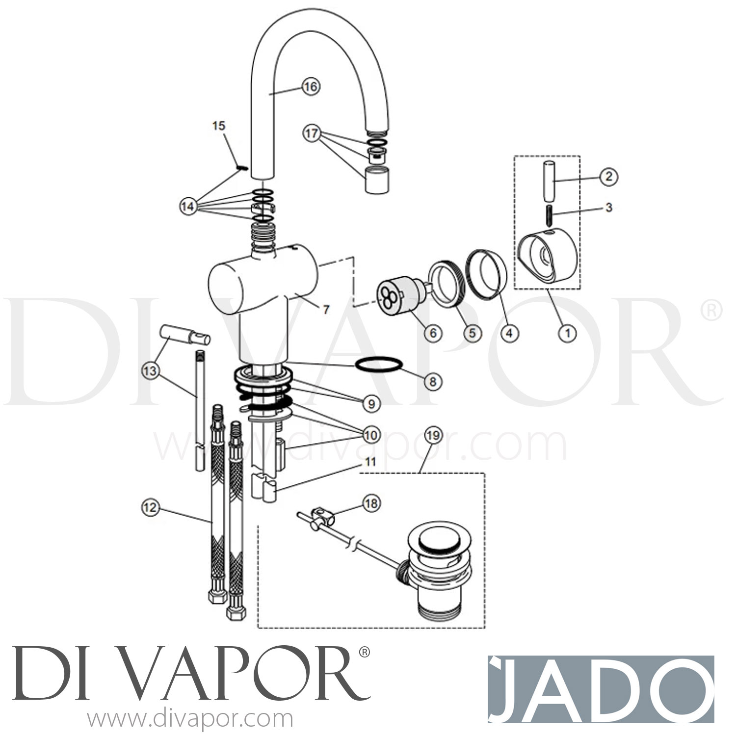Jado F1276AA Geometry Single Lever Basin Mixer Tap Spare Parts
