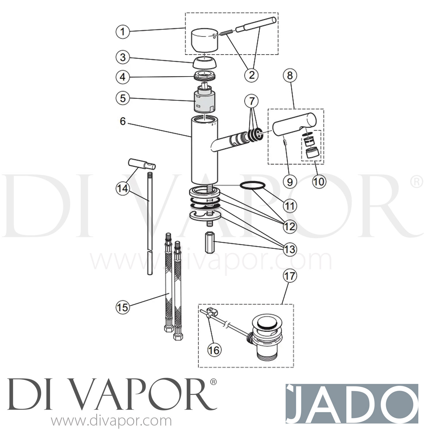 Jado F1283AA Geometry Single Lever Basin Mixer Tap Spare Parts
