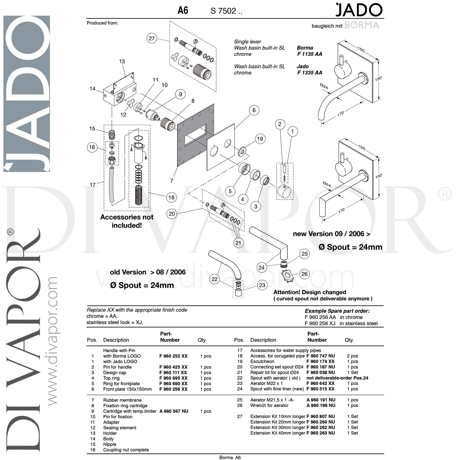 Jado F1335AA Geometry A6 Single Lever Built In Wall Mounted Basin Mixer