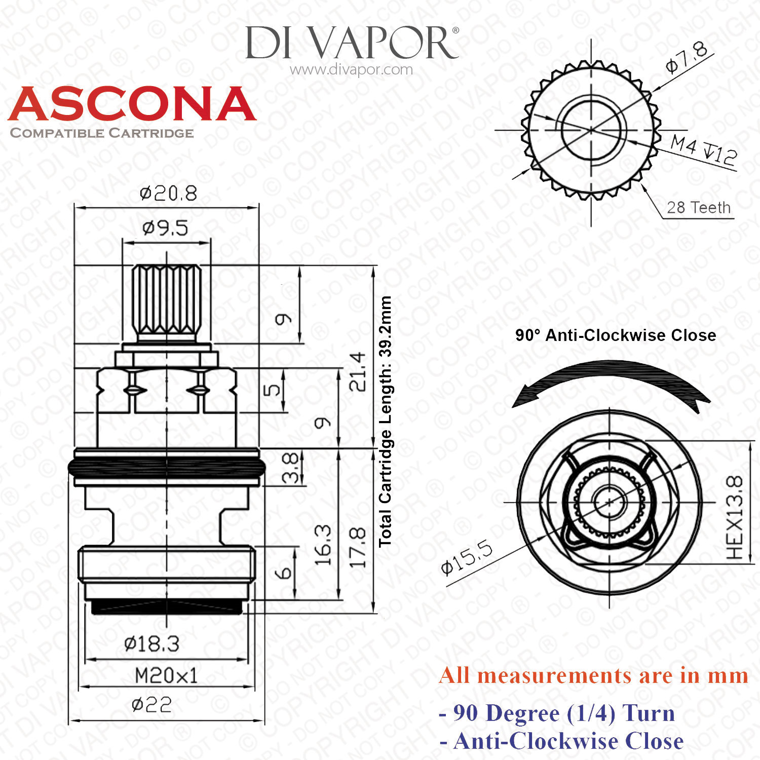 Franke Ascona Compatible Tap Cartridge/Valve Replacement - Hot & Cold Mixer Spare Part