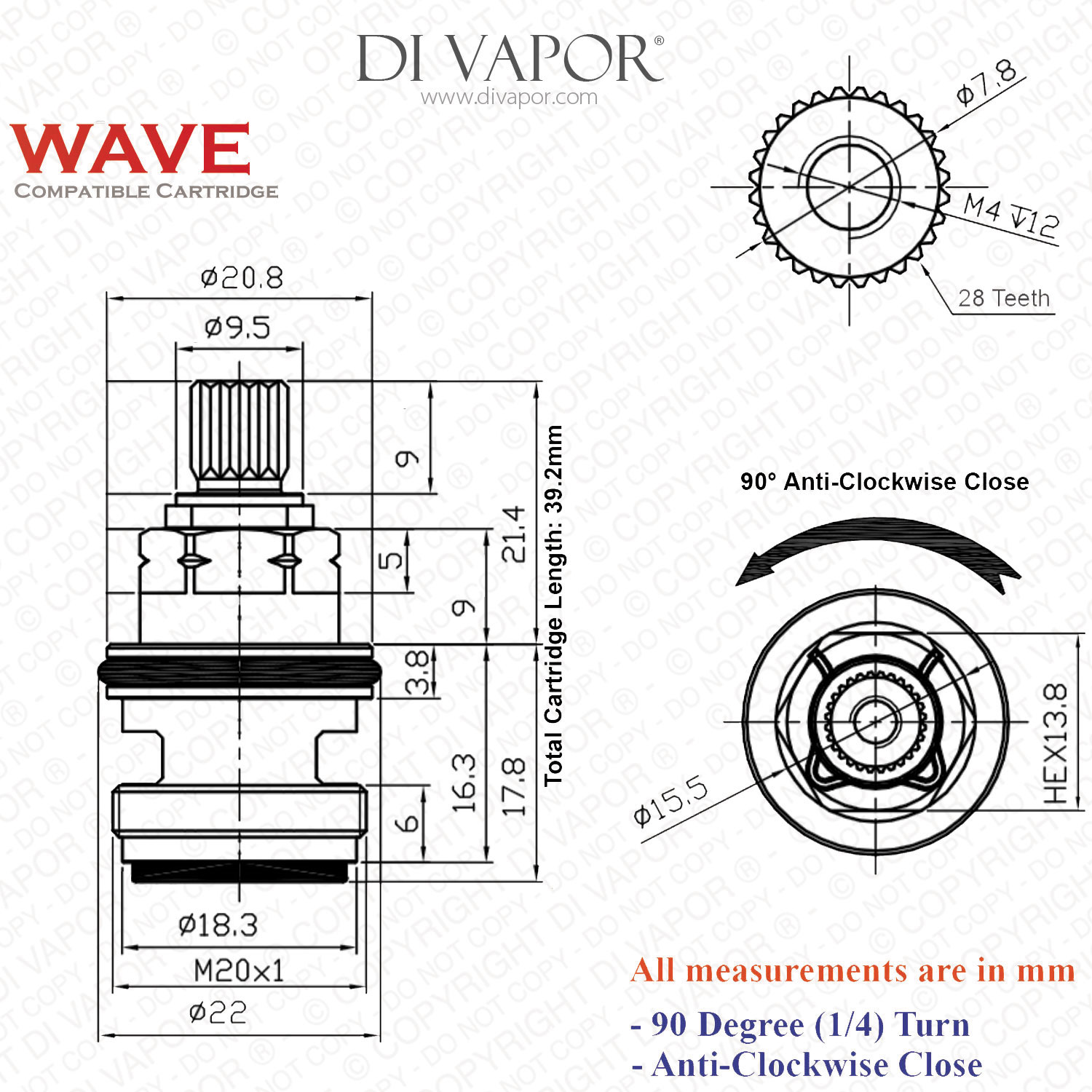 133.0358.055 Franke Wave 3794R-C Tap Valve Cartridge Cold Side - SP3308 / 