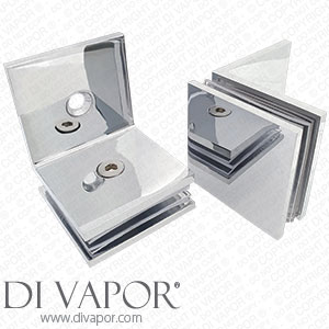 Two 90 Degree Stainless Steel Wall to Glass Bracket Clamp for Shower or Balustrade | 6mm to 10mm Glass