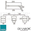 Vado GEO-109/220-FR/4-C/P Wall Mounted Basin Mixer with 220mm Spout - Chrome