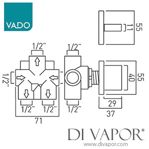 Vado GEO-144/3-BRG Geo 3-Way Wall-Mounted Diverter - Brushed Gold