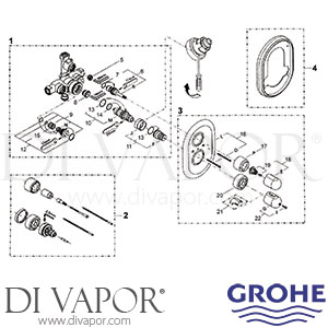 Grohe Grohterm 1000 Oval Concealed Thermostatic Shower Mixer Spare Parts GR DV 105