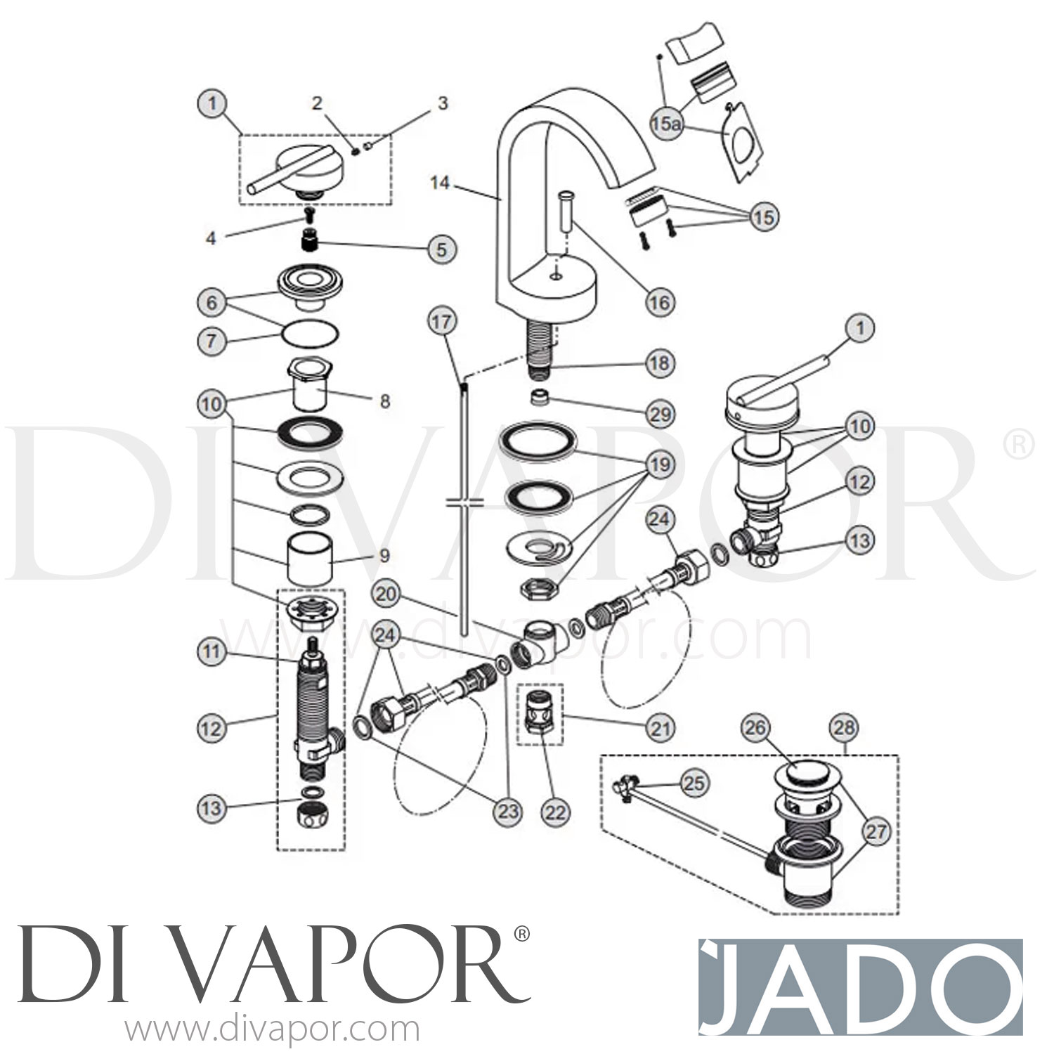 Jado Glance Dual Control Basin Tap Spare Parts H2088AA GEN1
