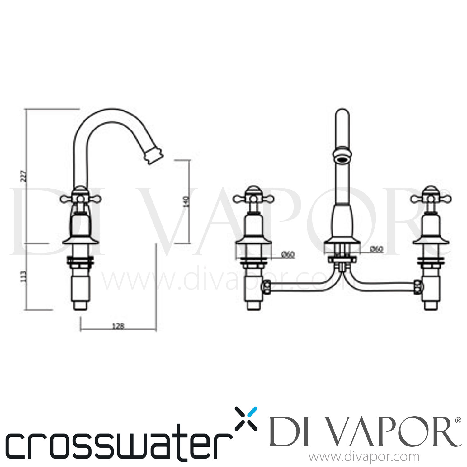 Crosswater HG135DPN Belgravia Crosshead 3 Tap Hole Tall Basin Mixer
