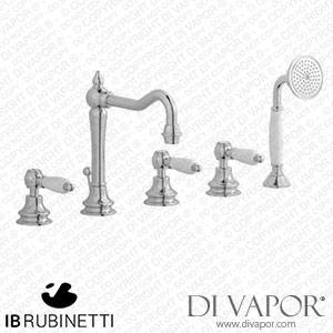 IB Rubinetti HL396SS_2 Hermes + Hermes Elle Five Holes Deck Mounted Bath Filler with Shower Kit Spare Parts