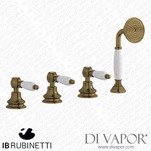 IB Rubinetti HL397BB_2 Hermes + Hermes Elle Four Holes Bath Filler with Overflow Outlet Connection Diverter and Shower Kit Spare Parts
