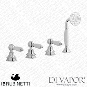 IB Rubinetti HL397CC_2 Hermes + Hermes Elle Four Holes Bath Filler with Overflow Outlet Connection Diverter and Shower Kit Spare Parts