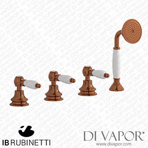 IB Rubinetti HL397RR_2 Hermes + Hermes Elle Four Holes Bath Filler with Overflow Outlet Connection Diverter and Shower Kit Spare Parts