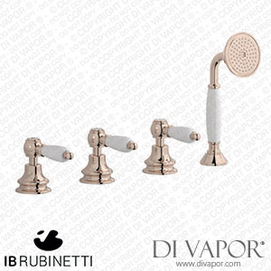 IB Rubinetti HL397RS_2 Hermes + Hermes Elle Four Holes Bath Filler with Overflow Outlet Connection Diverter and Shower Kit Spare Parts
