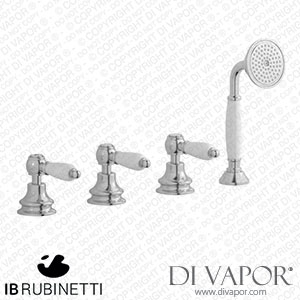 IB Rubinetti HL397SS_2 Hermes + Hermes Elle Four Holes Bath Filler with Overflow Outlet Connection Diverter and Shower Kit Spare Parts