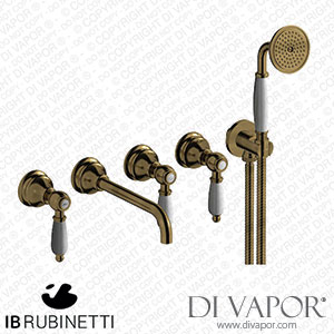IB Rubinetti HL398BB_2 Hermes + Hermes Elle Five Holes Wall Mounted Bath Filler with Shower Kit Spare Parts