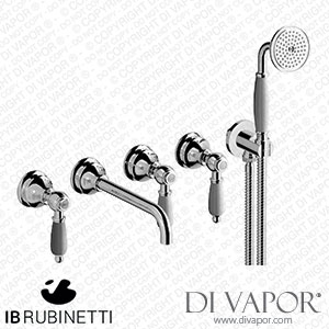IB Rubinetti HL398CC_2 Hermes + Hermes Elle Five Holes Wall Mounted Bath Filler with Shower Kit Spare Parts