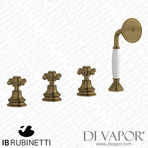 IB Rubinetti HR397BB Hermes + Hermes Elle Four Holes Bath Filler with Overflow Outlet Connection Diverter and Shower Kit Spare Parts