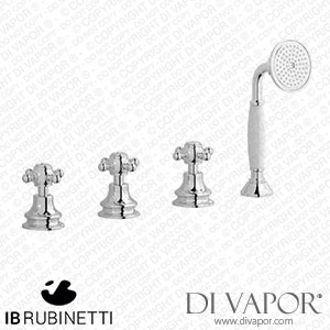 IB Rubinetti HR397CC Hermes + Hermes Elle Four Holes Bath Filler with Overflow Outlet Connection Diverter and Shower Kit Spare Parts