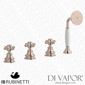 IB Rubinetti HR397RS Hermes + Hermes Elle Four Holes Bath Filler with Overflow Outlet Connection Diverter and Shower Kit Spare Parts