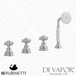 IB Rubinetti HR397SS Hermes + Hermes Elle Four Holes Bath Filler with Overflow Outlet Connection Diverter and Shower Kit Spare Parts