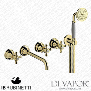 IB Rubinetti HR398II Hermes + Hermes Elle Five Holes Wall Mounted Bath Filler with Shower Kit Spare Parts