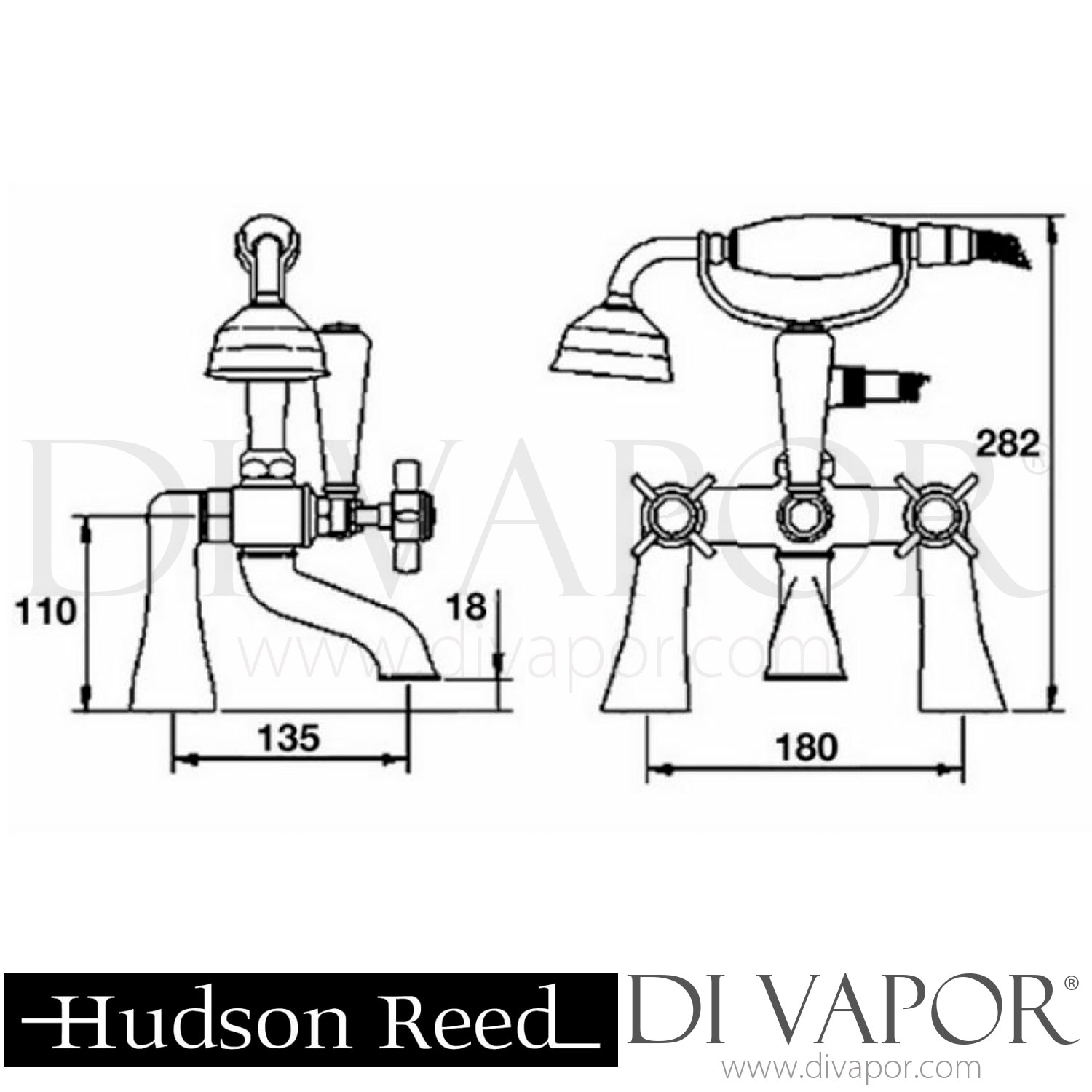 Hudson Reed / Ultra I354X Beaumont 3/4? Bath Shower Mixer with Shower
