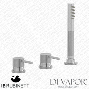 IB Rubinetti ID397SS Industria Three Holes Bath Filler with Overflow Outlet Connection Diverter and Shower Kit Spare Parts