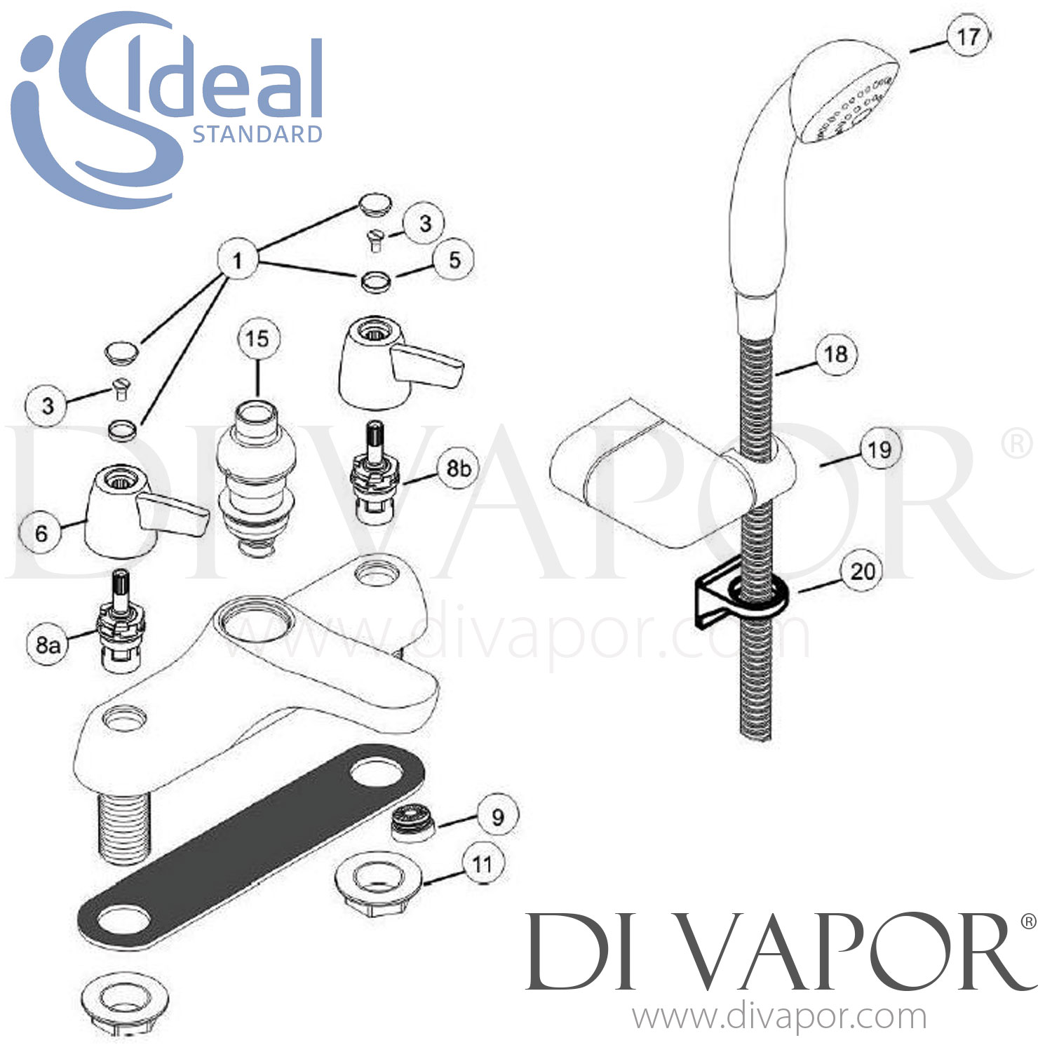 Ideal Standard Swan New Bath And Shower Mixer Tap Spare Parts - IDL DV 291