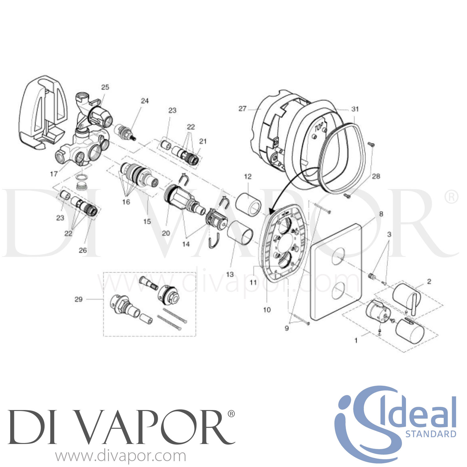 Ideal Standard Glance Thermostatic Shower Built In Trim Shower  