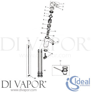 Ideal Standard Active Basin Mixer Rim Mounted 1H Sl and Pop-Up Waste Tap Spare Parts IDL DV 153