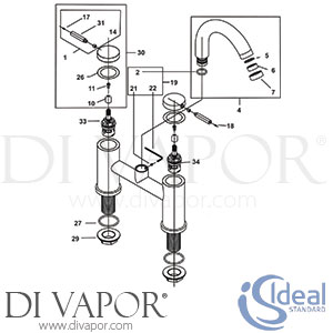 Ideal Standard Alchemy Bath Filler Rim Mounted Bridge Lever Tap Spare Parts - IDL DV 158
