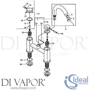 Ideal Standard Alchemy Bath Filler Rim Mounted Bridge XH Tap Spare Parts - IDL DV 164