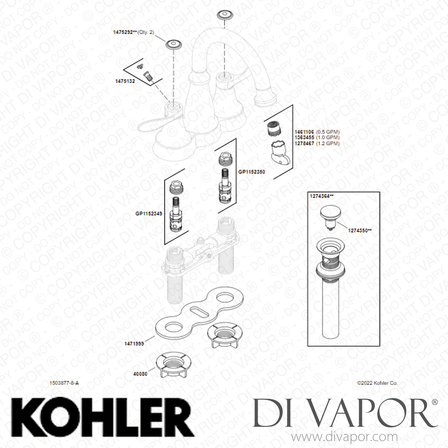 "Kohler SingleHandle Bathroom Sink Tap, 0.5 GPM (K281264NBN) Spare