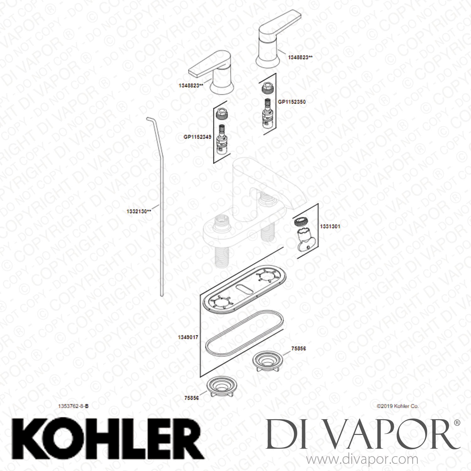 Kohler Centerset Bathroom Sink Tap, 1.2 GPM (K970944BL) Spare Parts