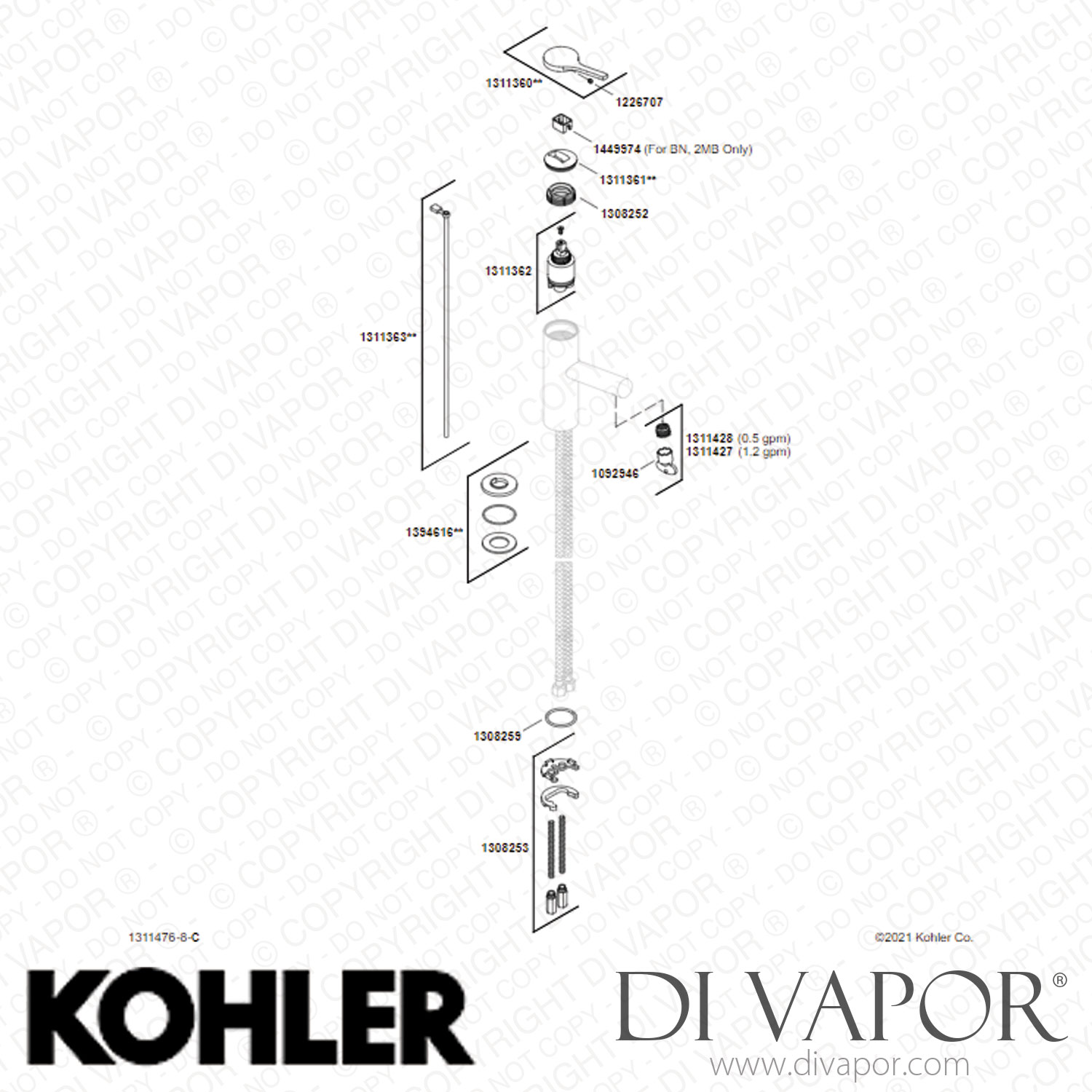 Kohler SingleHandle Bathroom Sink Tap, 1.2 GPM (K994914CP) Spare Parts