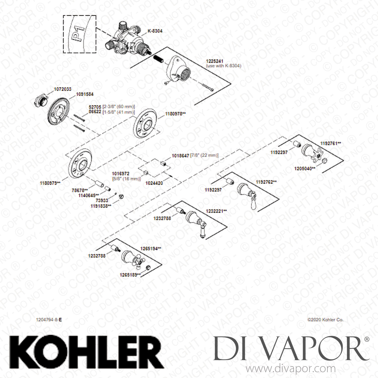 Kohler Valve Trim with PushButton Diverter and Cross Handle (KT72768