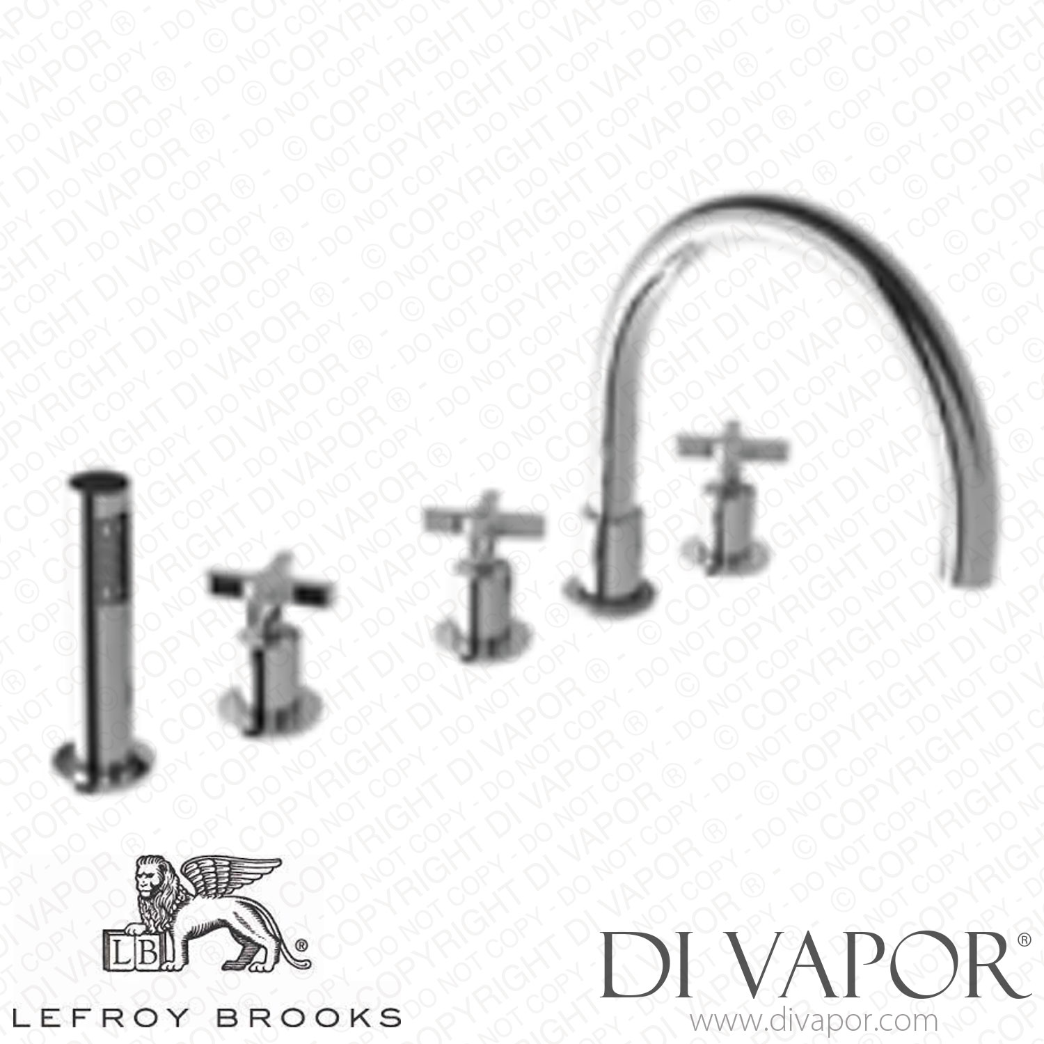 Lefroy Brooks KAFKA CROSS HANDLE 5HOLE BATH TRIM WITH PULLOUT HAND