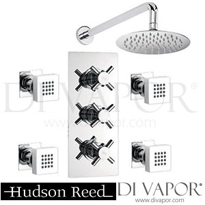 Hudson Reed Kristal Triple Concealed Thermostatic Valve With Round Fixed Head & Square Body Jets Spare Parts