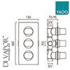 VADO LIF-128D/2-C/P DX Life 2 Outlet, 3 Handle Concealed Thermostatic Valve with Rectangular BackPla