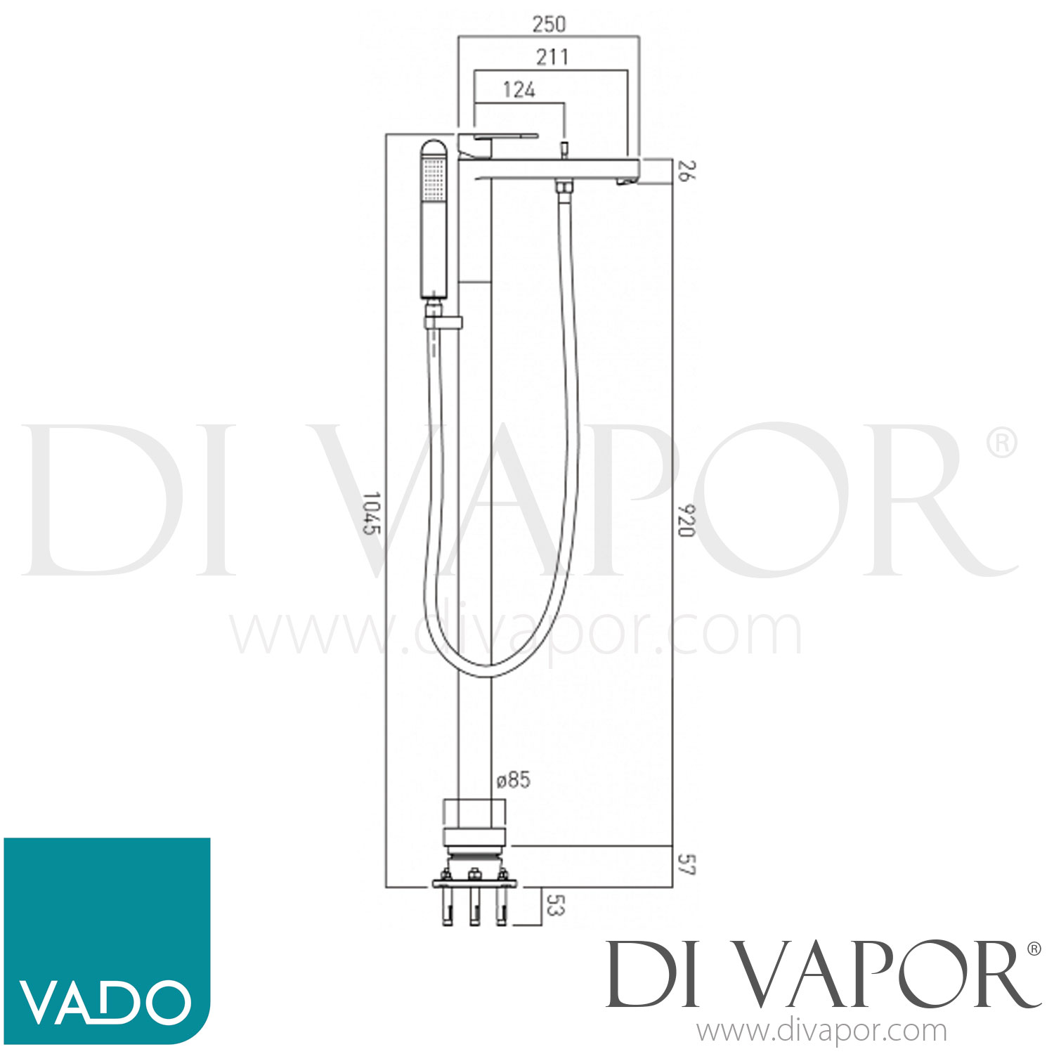 VADO LIF133+KC/P Life Bath Shower Mixer with Shower Kit Single Lever