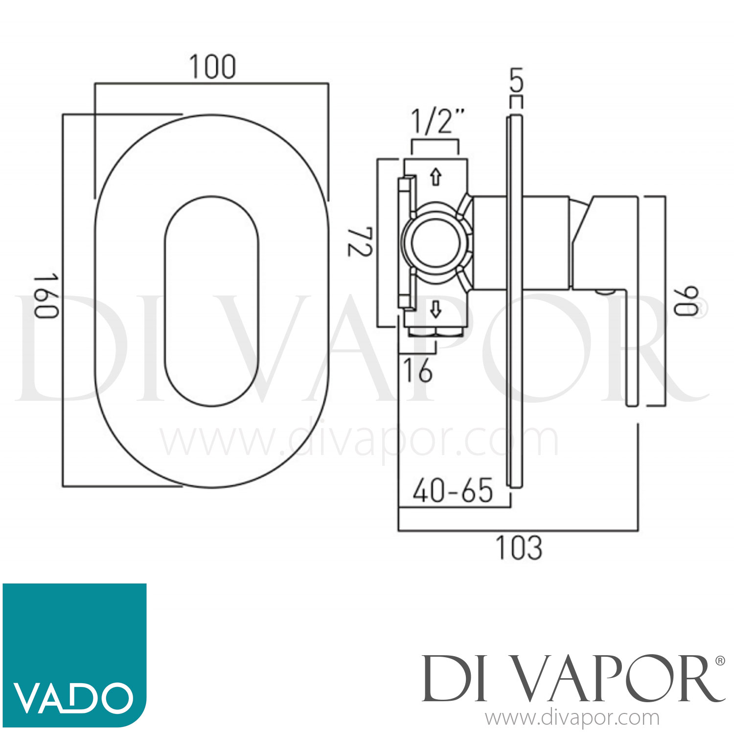 VADO LIF145AC/P Life Concealed Manual Shower Valve Single Lever Wall