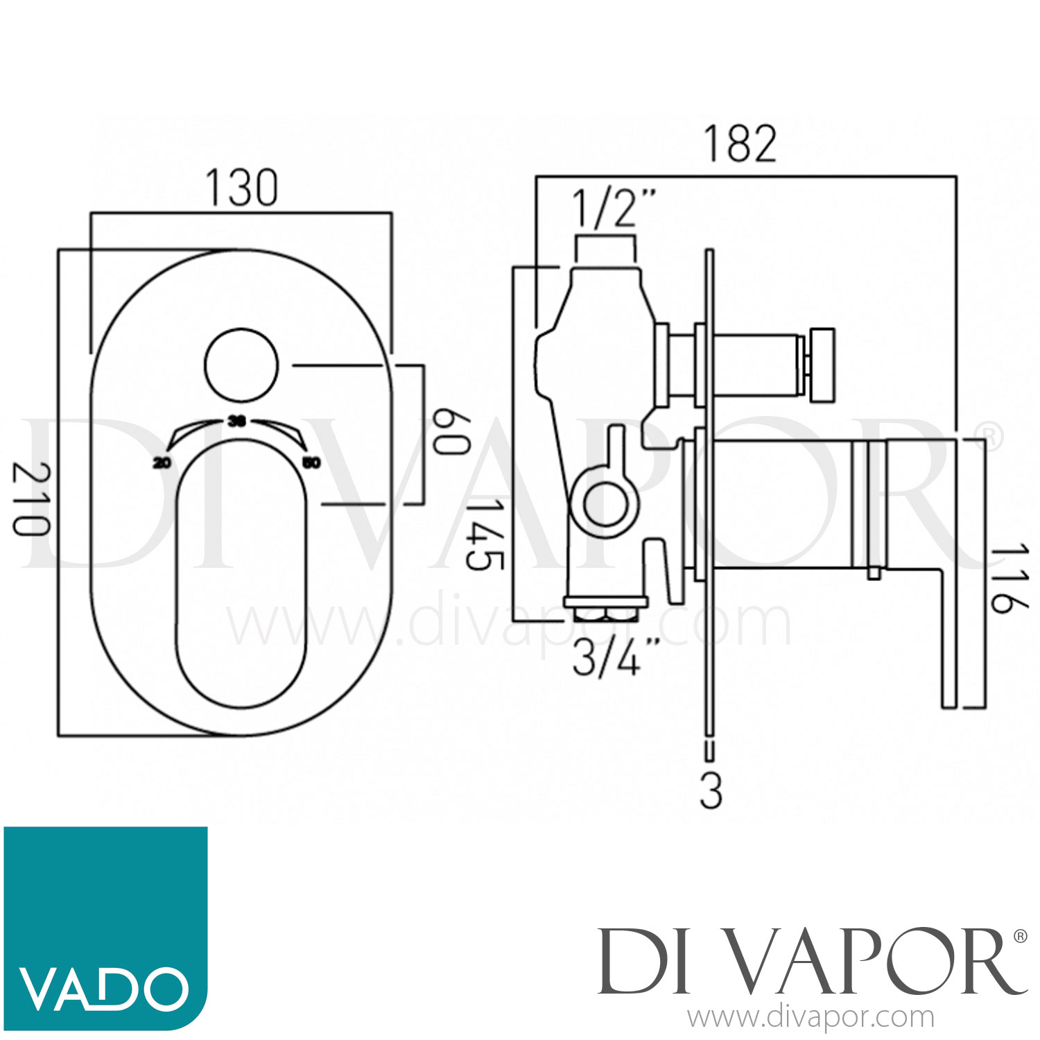 VADO LIF147TC/P Life Axiotherm Concealed Thermostatic Shower Valve