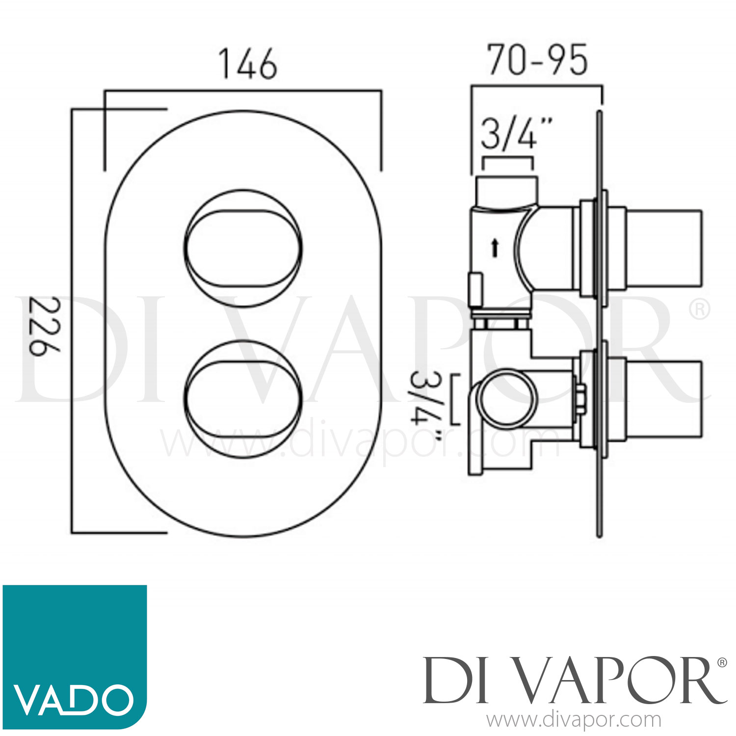 VADO LIF148DC/P DX Life 1 Outlet, 2 Handle Concealed Thermostatic