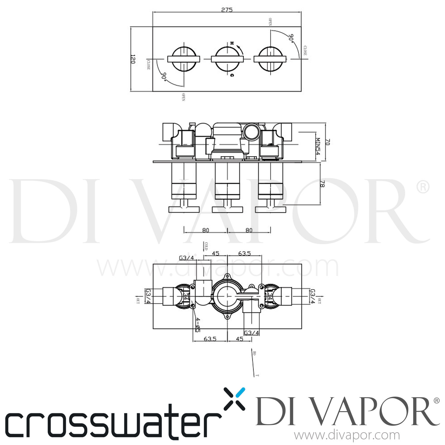 Crosswater LM2000RC Love Me Triple Concealed Thermostatic Shower Valve