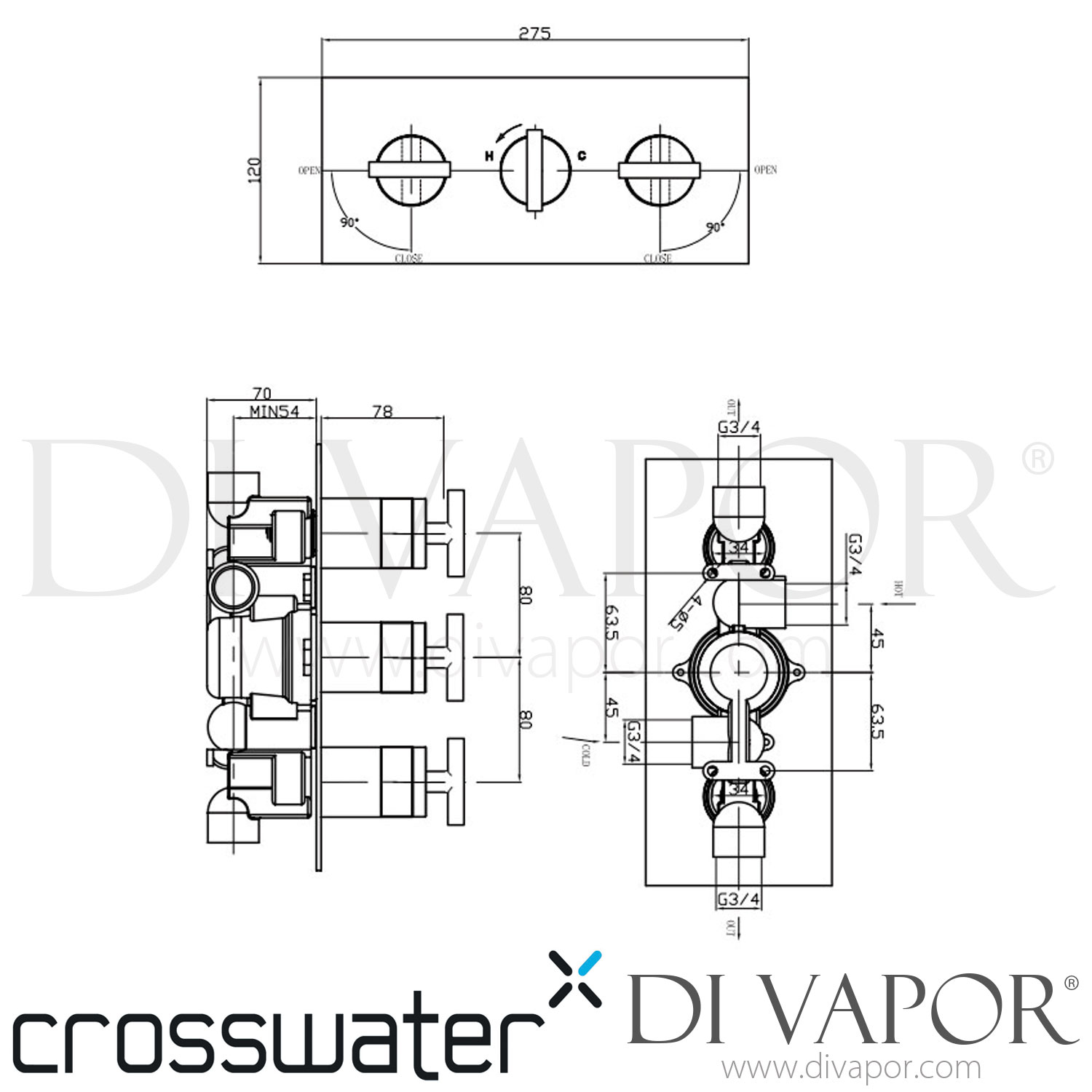 Crosswater LM3001RC Love Me Thermostatic Shower Valve with 3 Way